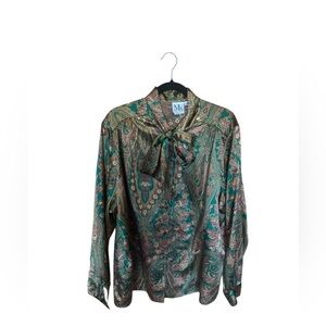 Vintage 1980s Ms Russ Abstract Paisley Secretary Satin Blouse Size 24W